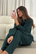 Naomi Striped Fleece Oversized Long Sleeve Top in Green