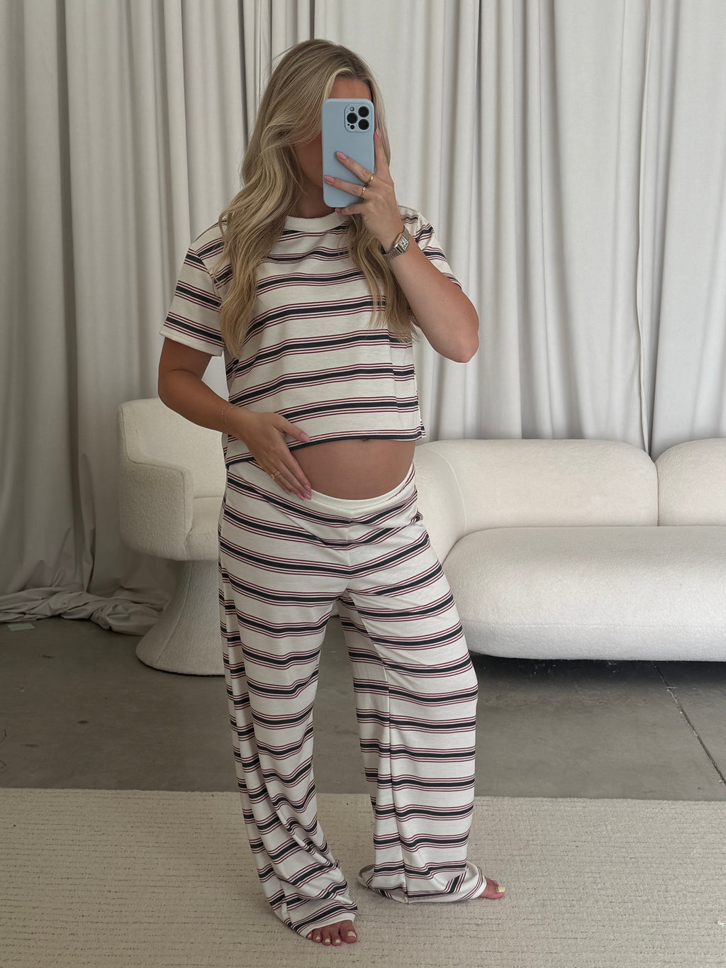 Karter Striped Set in Off-White/Red/Green