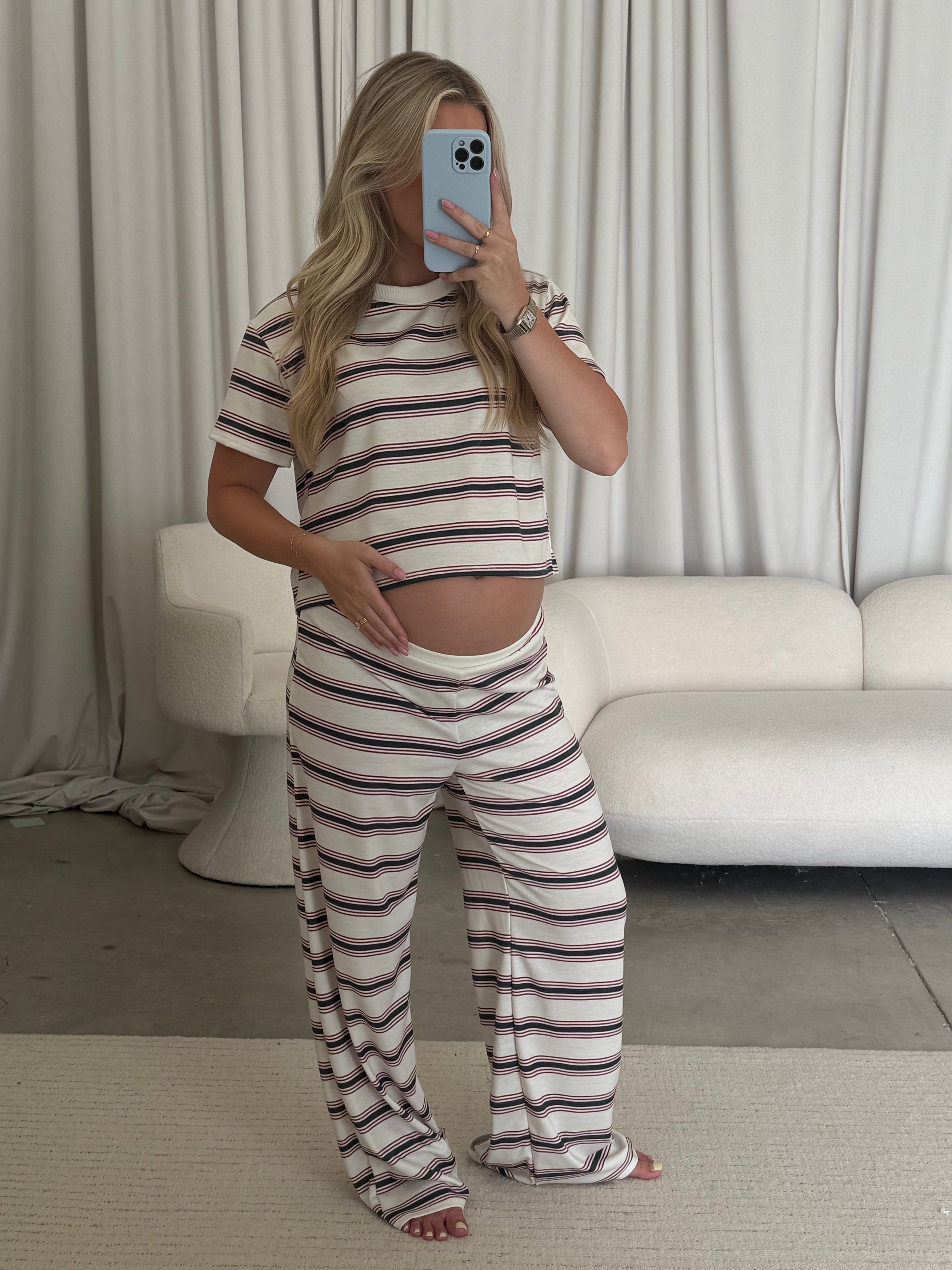 Karter Striped Set in Off-White/Red/Green