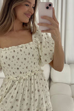 Elena 100% Cotton Midi Dress in Off-White/Pink Floral -Bump Friendly