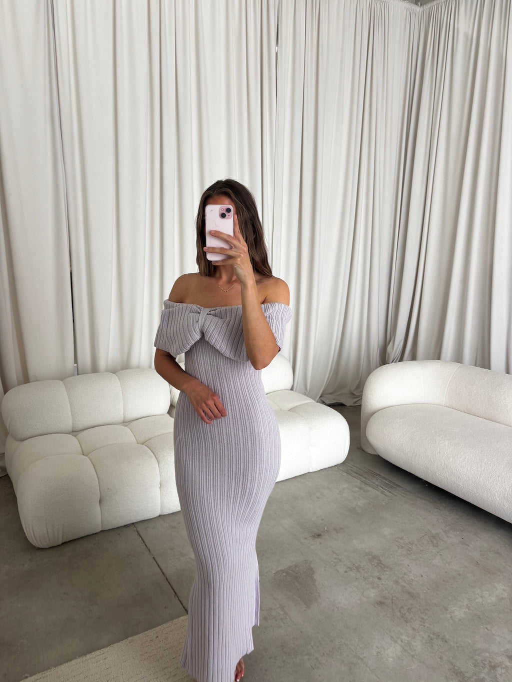 Aston Bow Front Maxi Sweater Dress in Lavender - New Bump Friendly & Inclusive Sizing - Soft Premium Luxe Fabric