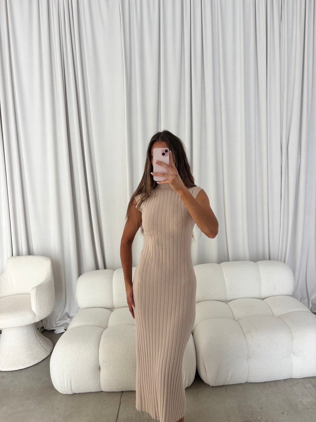 Julia Rib-Knit Maxi Dress in Sand