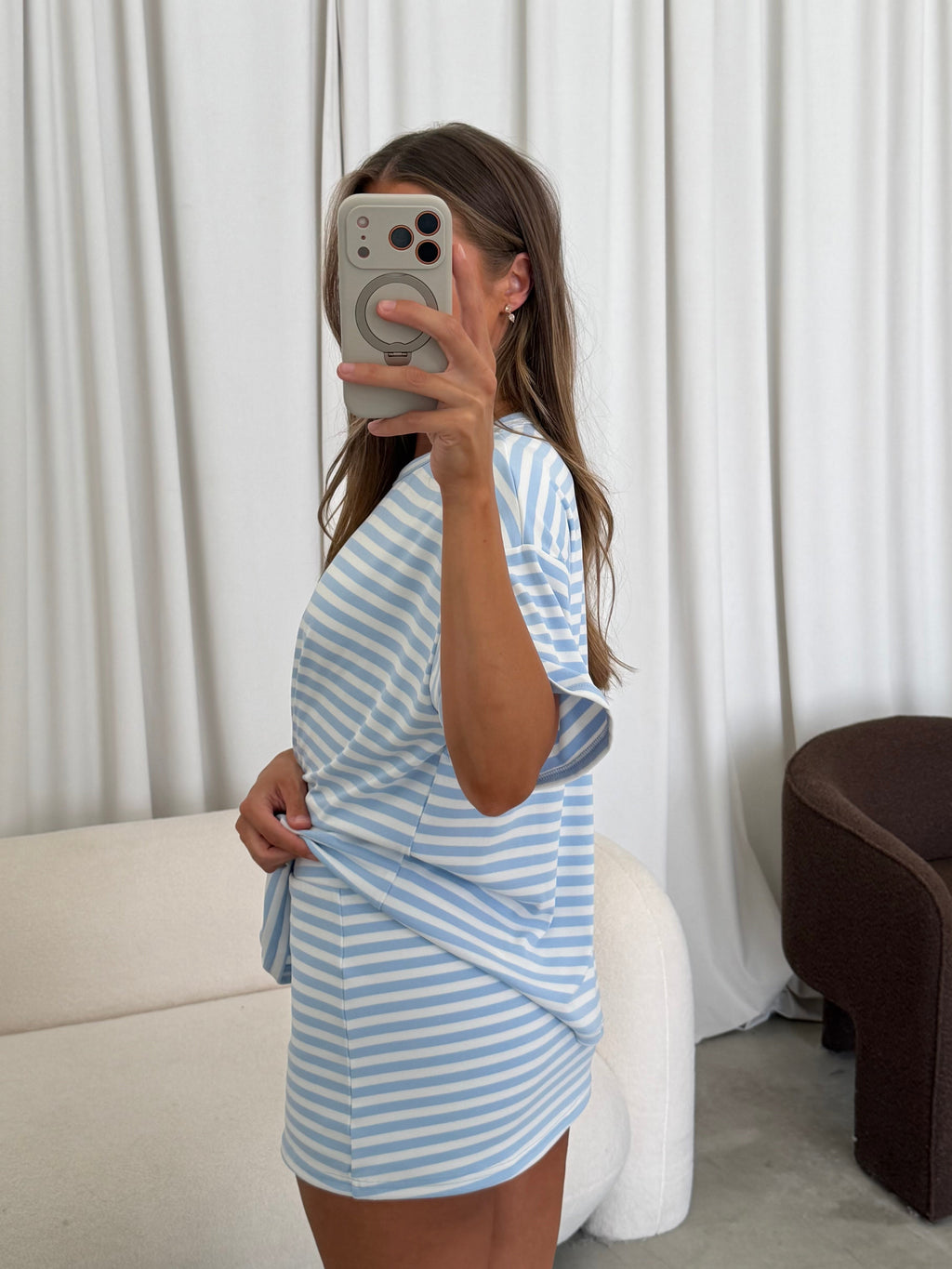 Jess Skort Set in Light Blue/White Stripe