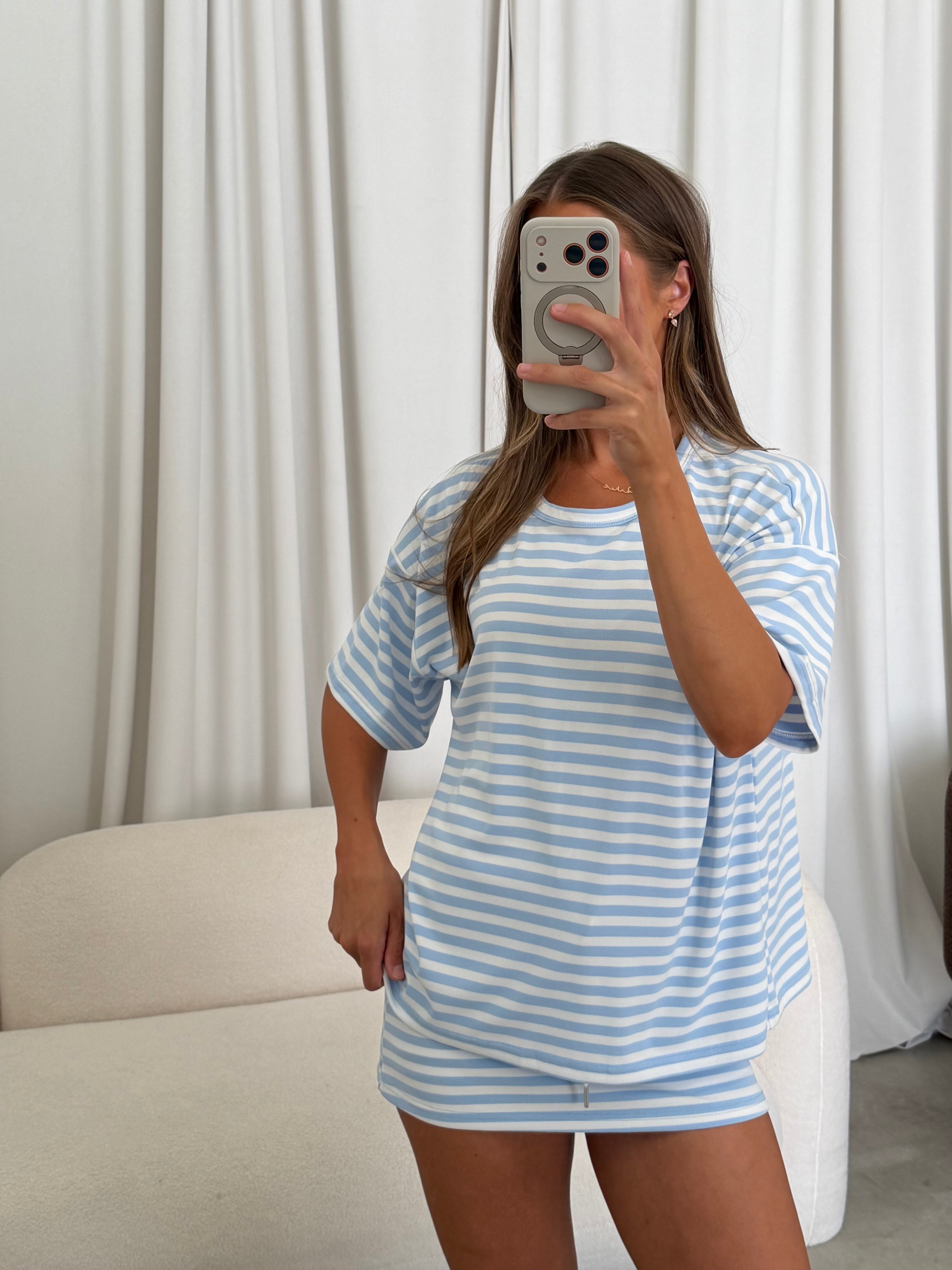 Jess Skort Set in Light Blue/White Stripe