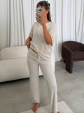 Cheyenne Ribbed Jersey Set in Beige