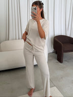 Cheyenne Ribbed Jersey Set in Beige