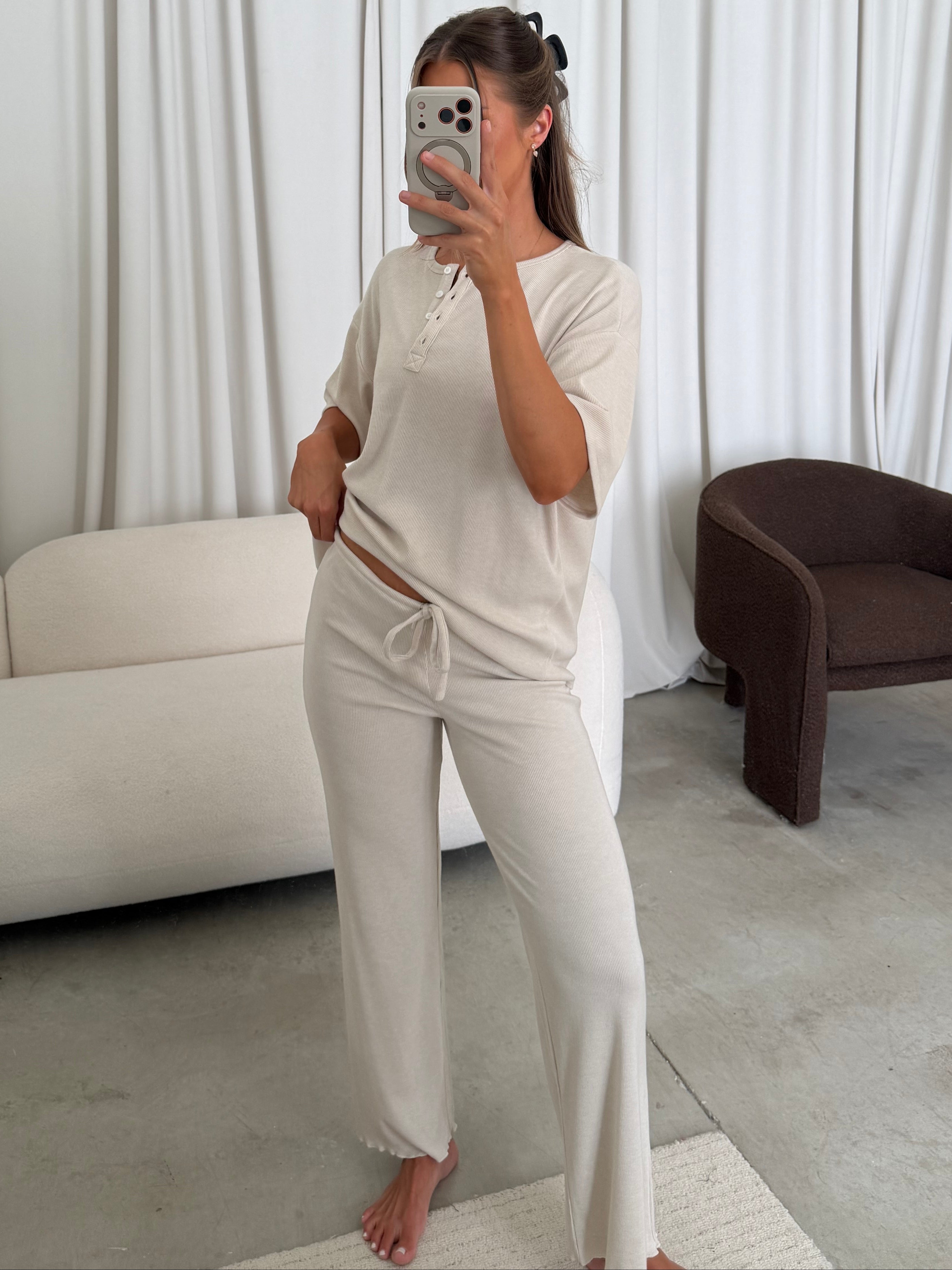 Cheyenne Ribbed Jersey Set in Beige