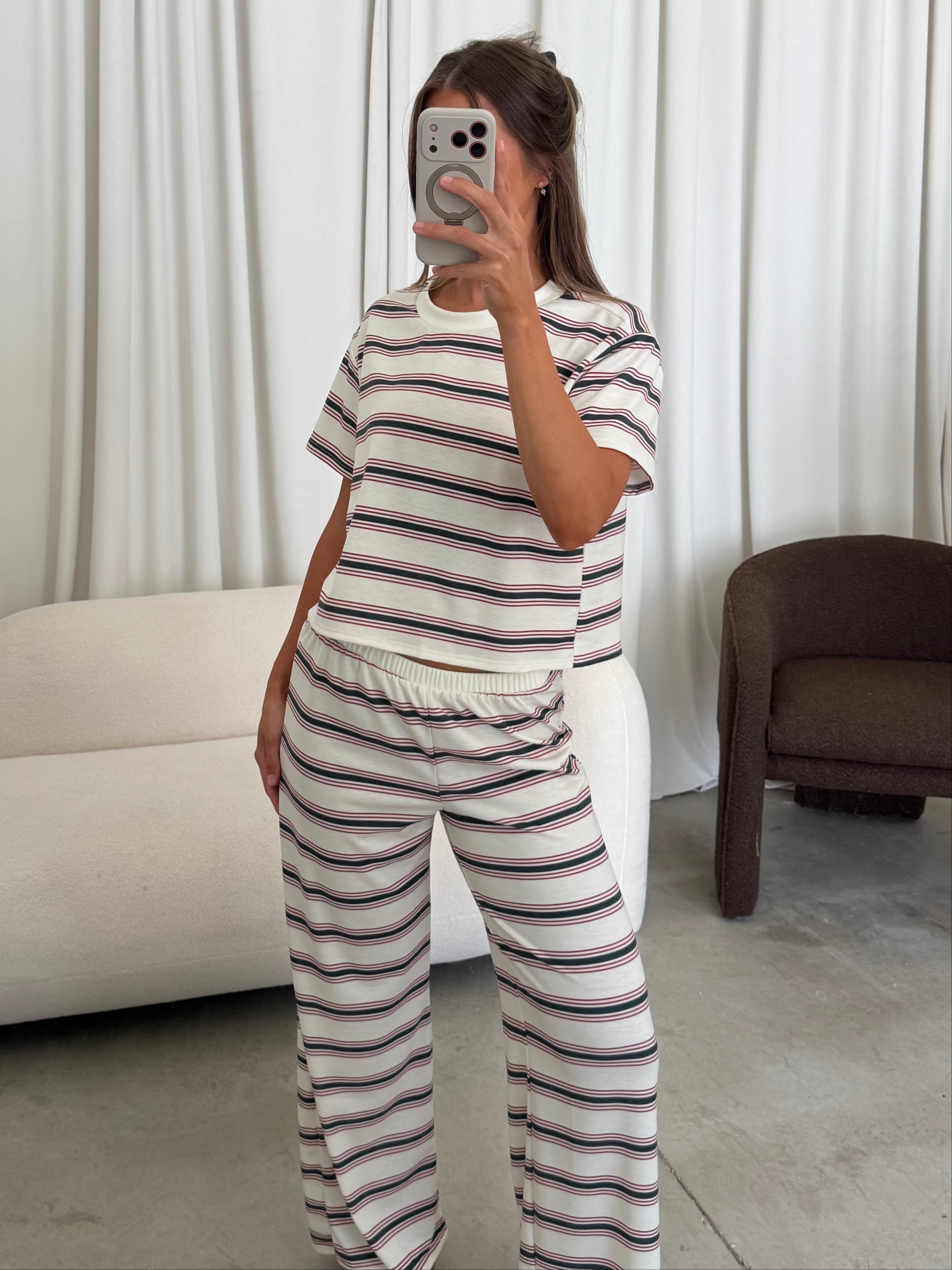 Karter Striped Set in Off-White/Red/Green