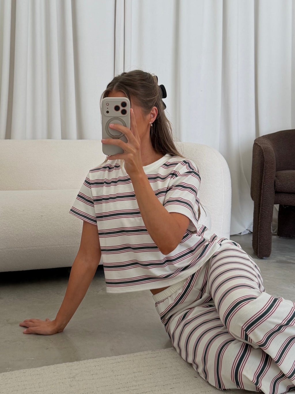 Karter Striped Set in Off-White/Red/Green