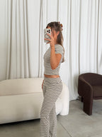 Lottie Striped Knit Set in Natural/Brown