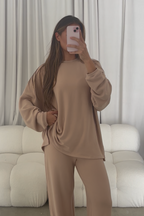 Naomi Oversized Fleece Long Sleeve Top in Dusty Blush