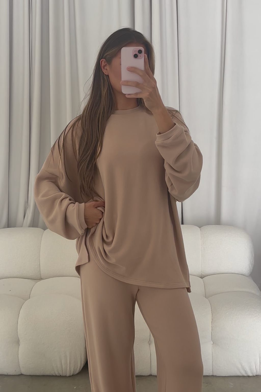 Naomi Oversized Fleece Long Sleeve Top in Dusty Blush