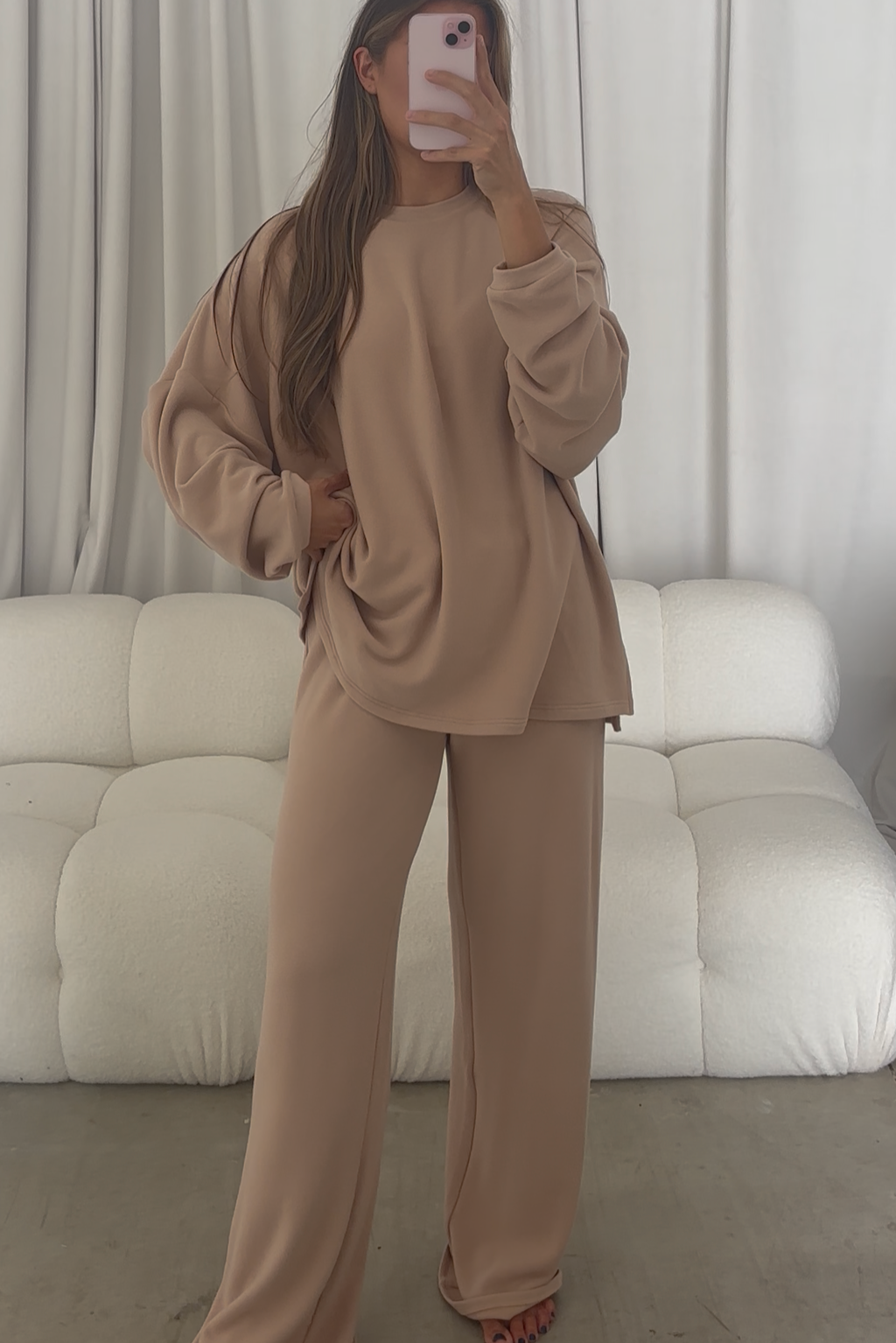 Naomi Oversized Fleece Long Sleeve Top in Dusty Blush