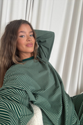 Naomi Striped Fleece Oversized Long Sleeve Top in Forest Green