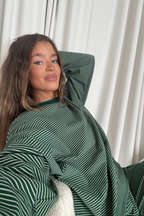 Naomi Striped Fleece Oversized Long Sleeve Top in Forest Green