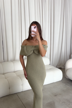 Aston Bow Front Maxi Sweater Dress in Sage - Bump Friendly & Inclusive Sizing - Soft Premium Luxe Fabric