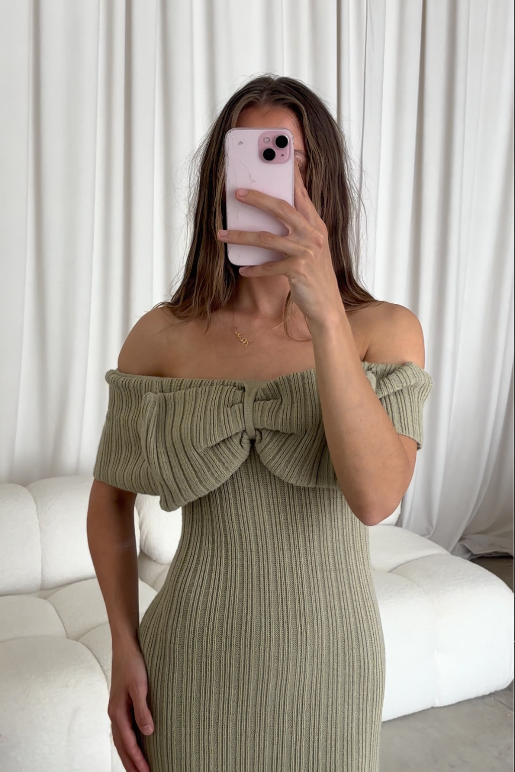 Aston Bow Front Maxi Sweater Dress in Sage - Bump Friendly & Inclusive Sizing - Soft Premium Luxe Fabric