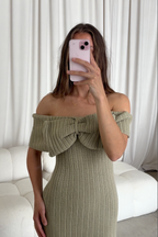 Aston Bow Front Maxi Sweater Dress in Sage - Bump Friendly & Inclusive Sizing - Soft Premium Luxe Fabric