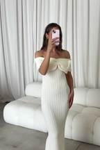 Aston Bow Front Maxi Sweater Dress in Pearl - Bump Friendly & Inclusive Sizing - New Soft Premium Luxe Fabric