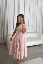 Bianca 100% Cotton Smocked Floral Midi Dress in Light Pink *6/18 PRE-ORDER*