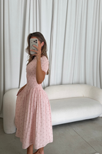 Bianca 100% Cotton Smocked Floral Midi Dress in Light Pink *6/18 PRE-ORDER*