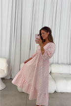 100% Cotton Hunter Midi Dress in Pink Gingham - Bump Friendly & Inclusive Sizing *6/11 PRE-ORDER*