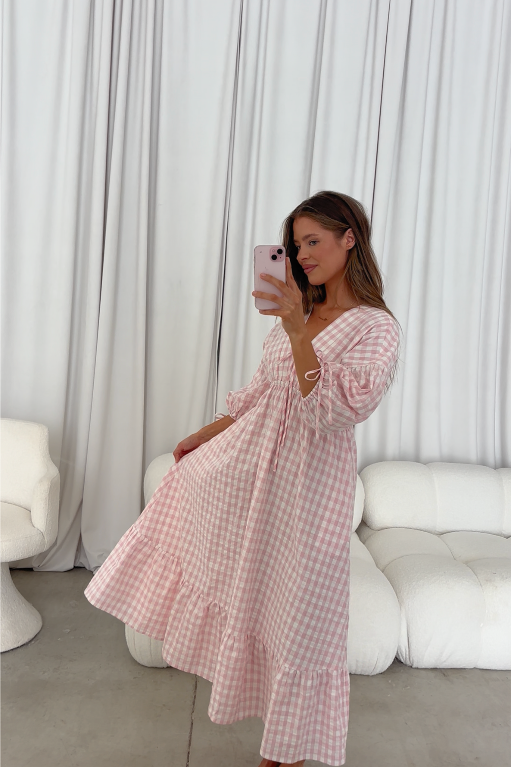 100% Cotton Hunter Midi Dress in Pink Gingham - Bump Friendly & Inclusive Sizing *6/11 PRE-ORDER*