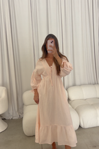 100% Cotton Hunter Midi Dress in Pink Stripe - Bump Friendly & Inclusive Sizing