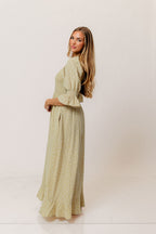 Sienna 100% Cotton Puff Sleeve Maxi Dress in Green Haze Foliage - Bump Friendly