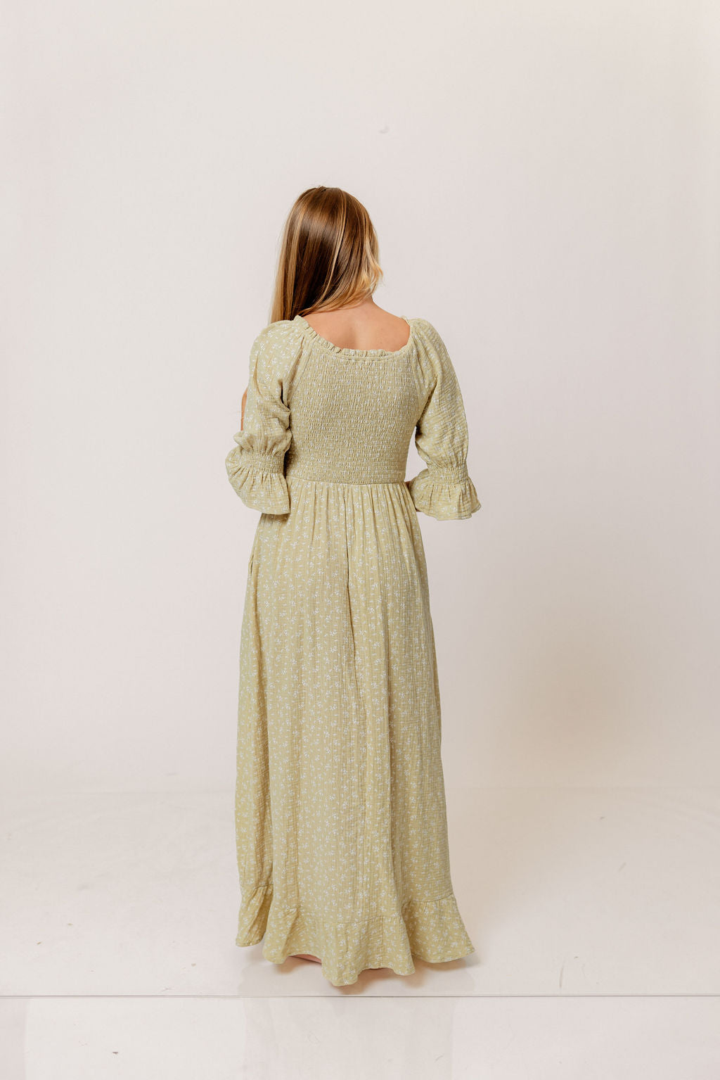 Sienna 100% Cotton Puff Sleeve Maxi Dress in Green Haze Foliage - Bump Friendly