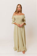 Sienna 100% Cotton Puff Sleeve Maxi Dress in Green Haze Foliage - Bump Friendly