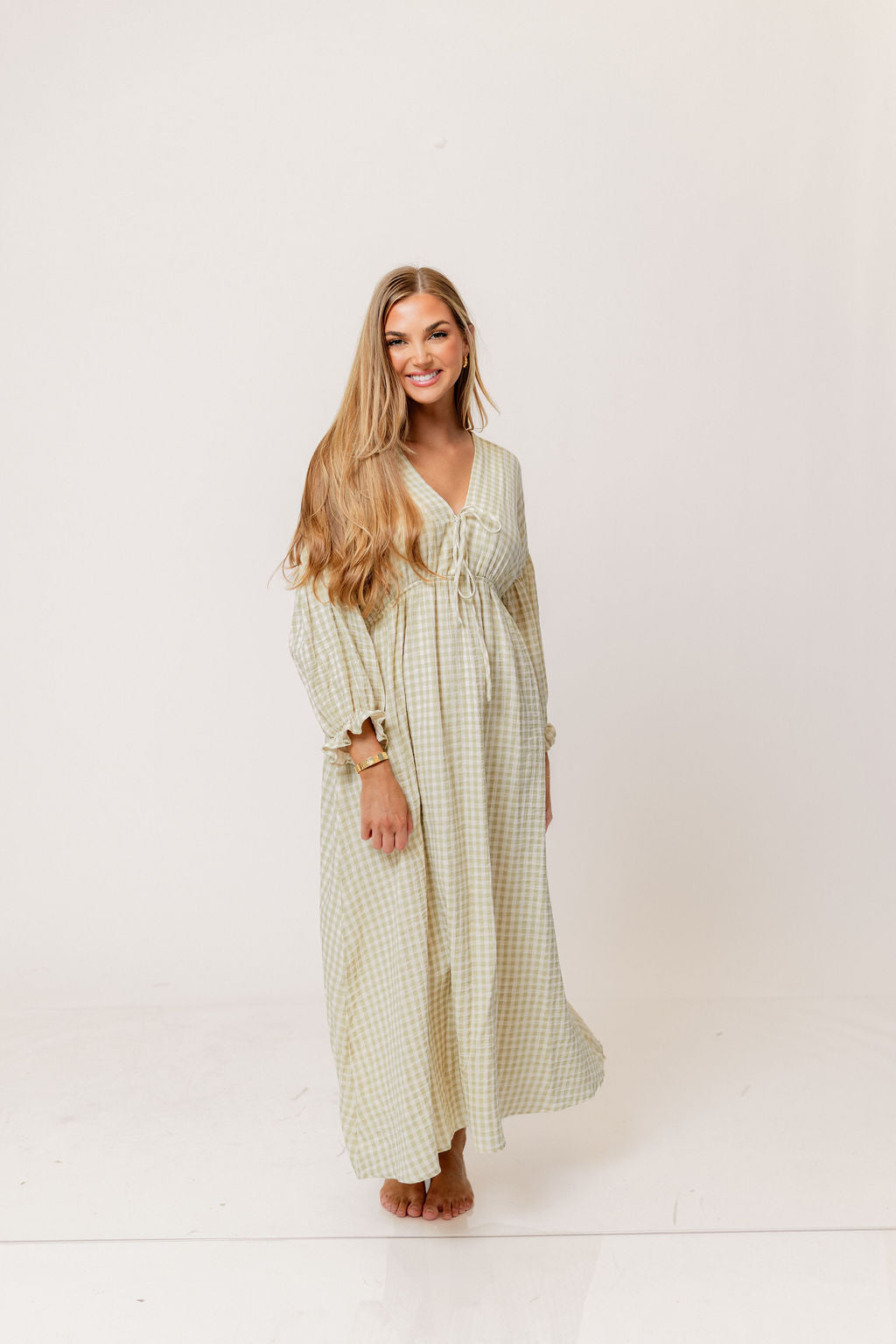 Hunter 100% Cotton Midi Dress in Green Haze Plaid (Lined) - Bump Friendly