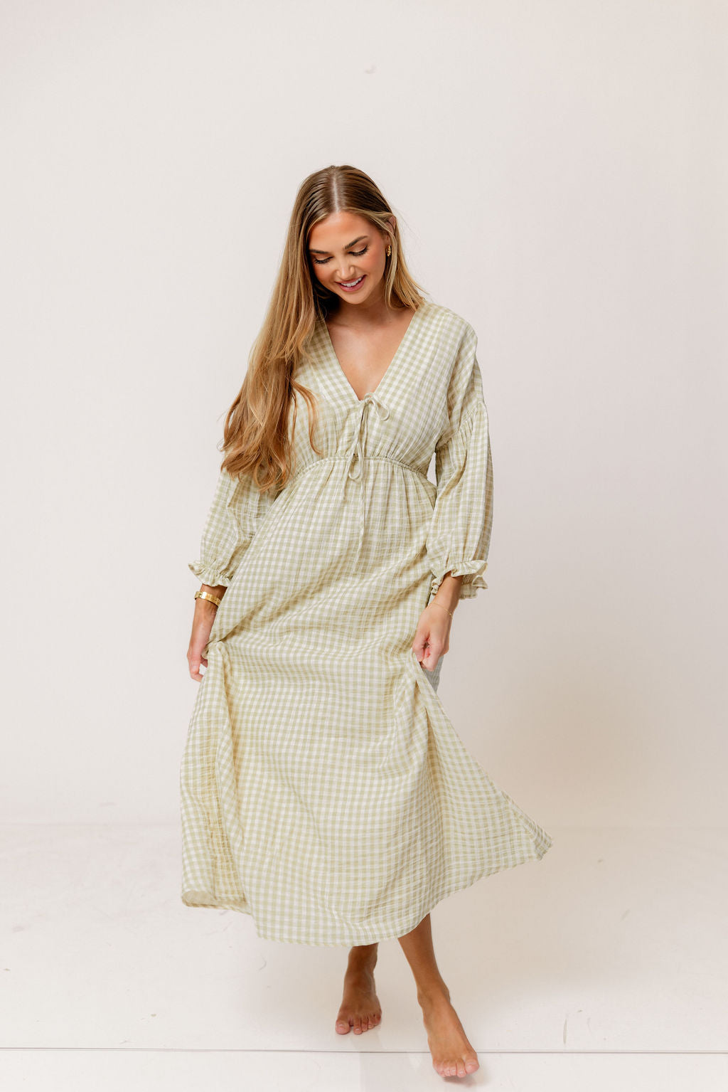 Hunter 100% Cotton Midi Dress in Green Haze Plaid (Lined) - Bump Friendly