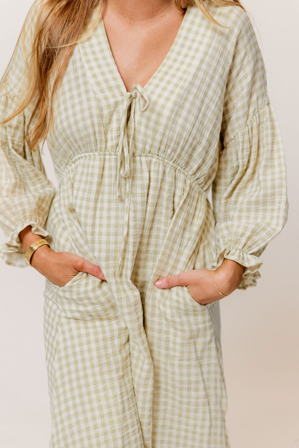 Hunter 100% Cotton Midi Dress in Green Haze Plaid (Lined) - Bump Friendly