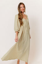 Cecilia 100% Cotton Smocked Maxi Dress in Green Haze Foliage - Bump Friendly