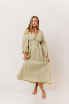 Hunter 100% Cotton Midi Dress in Green Haze Foliage - Bump Friendly