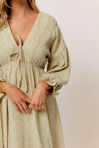 Hunter 100% Cotton Midi Dress in Green Haze Foliage - Bump Friendly