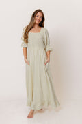 Sienna 100% Cotton Puff Sleeve Maxi Dress in Green Haze Plaid (Lined) - Bump Friendly