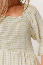 Sienna 100% Cotton Puff Sleeve Maxi Dress in Green Haze Plaid (Lined) - Bump Friendly