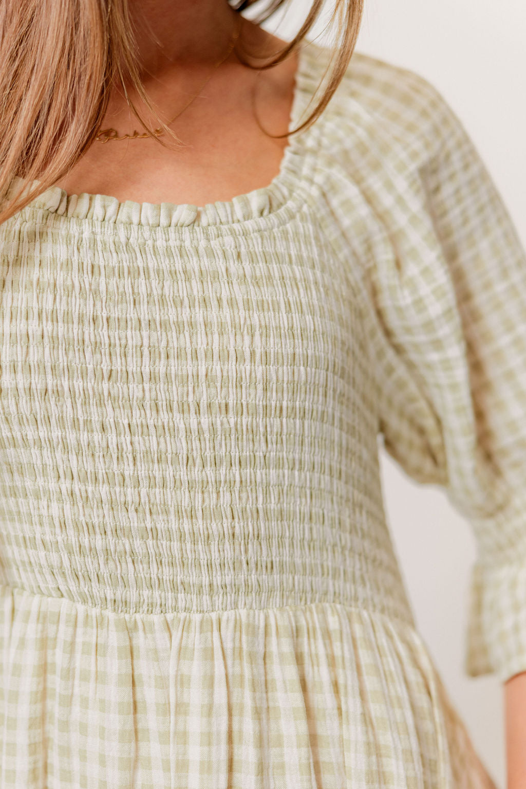 Sienna 100% Cotton Puff Sleeve Maxi Dress in Green Haze Plaid (Lined) - Bump Friendly