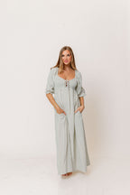 Cecilia 100% Cotton Smocked Maxi Dress in Aqua Plaid (Lined) - Bump Friendly
