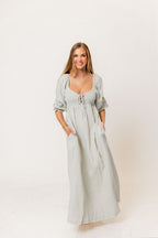 Cecilia 100% Cotton Smocked Maxi Dress in Aqua Plaid (Lined) - Bump Friendly