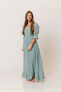 Sienna 100% Cotton Puff Sleeve Maxi Dress in Aqua Foliage - Bump Friendly