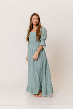 Sienna 100% Cotton Puff Sleeve Maxi Dress in Aqua Foliage - Bump Friendly