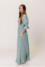 Sienna 100% Cotton Puff Sleeve Maxi Dress in Aqua Foliage - Bump Friendly
