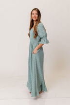 Sienna 100% Cotton Puff Sleeve Maxi Dress in Aqua Foliage - Bump Friendly