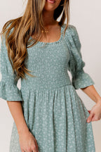 Sienna 100% Cotton Puff Sleeve Maxi Dress in Aqua Foliage - Bump Friendly