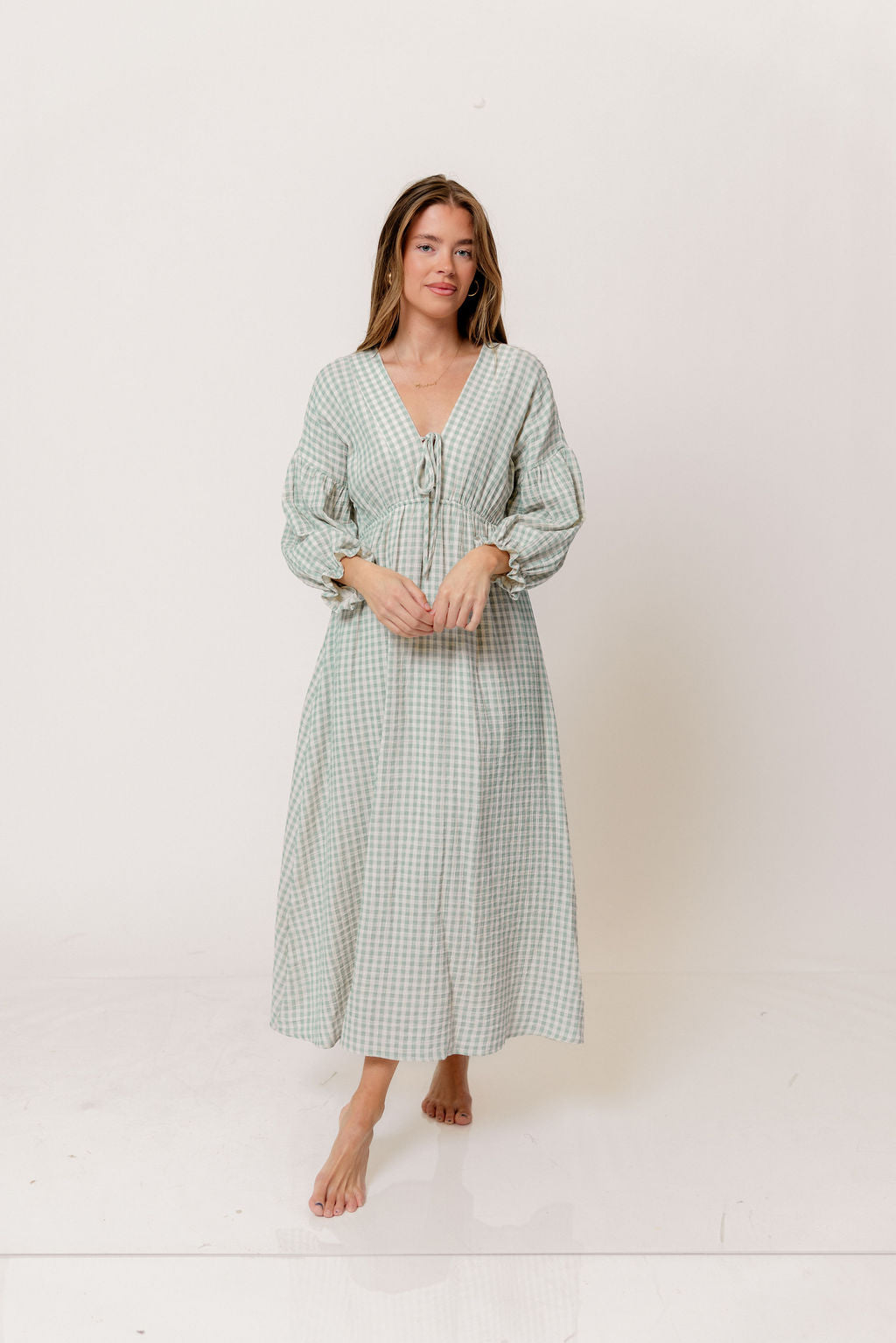 Hunter 100% Cotton Midi Dress in Aqua Plaid (Lined) - Bump Friendly