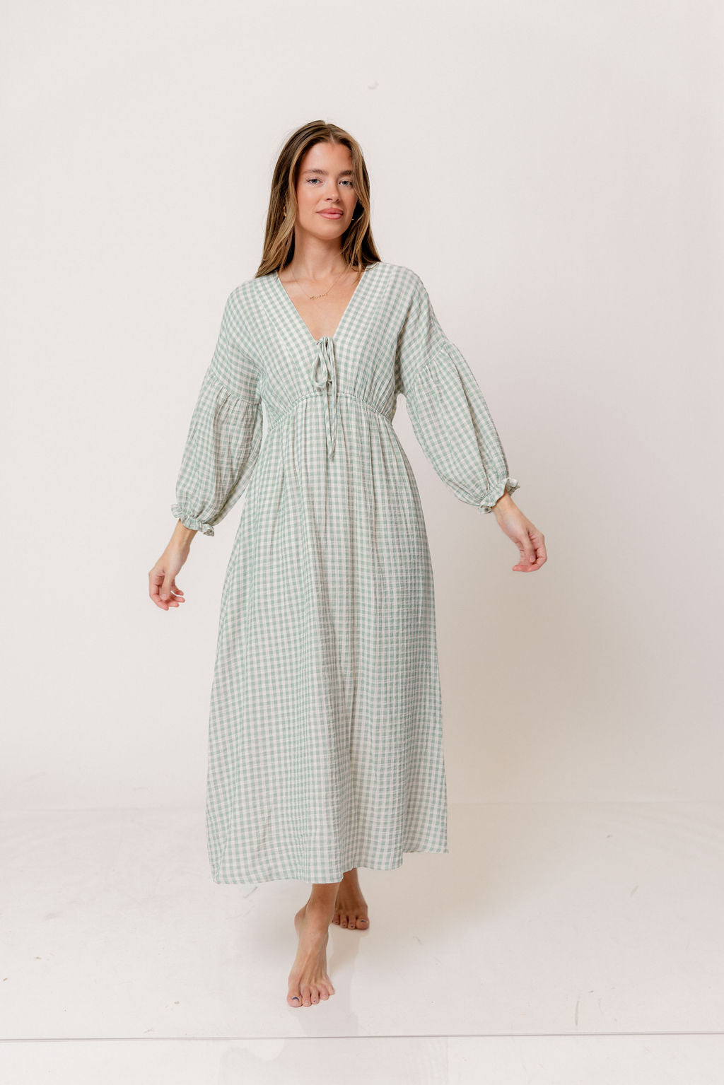 Hunter 100% Cotton Midi Dress in Aqua Plaid (Lined) - Bump Friendly
