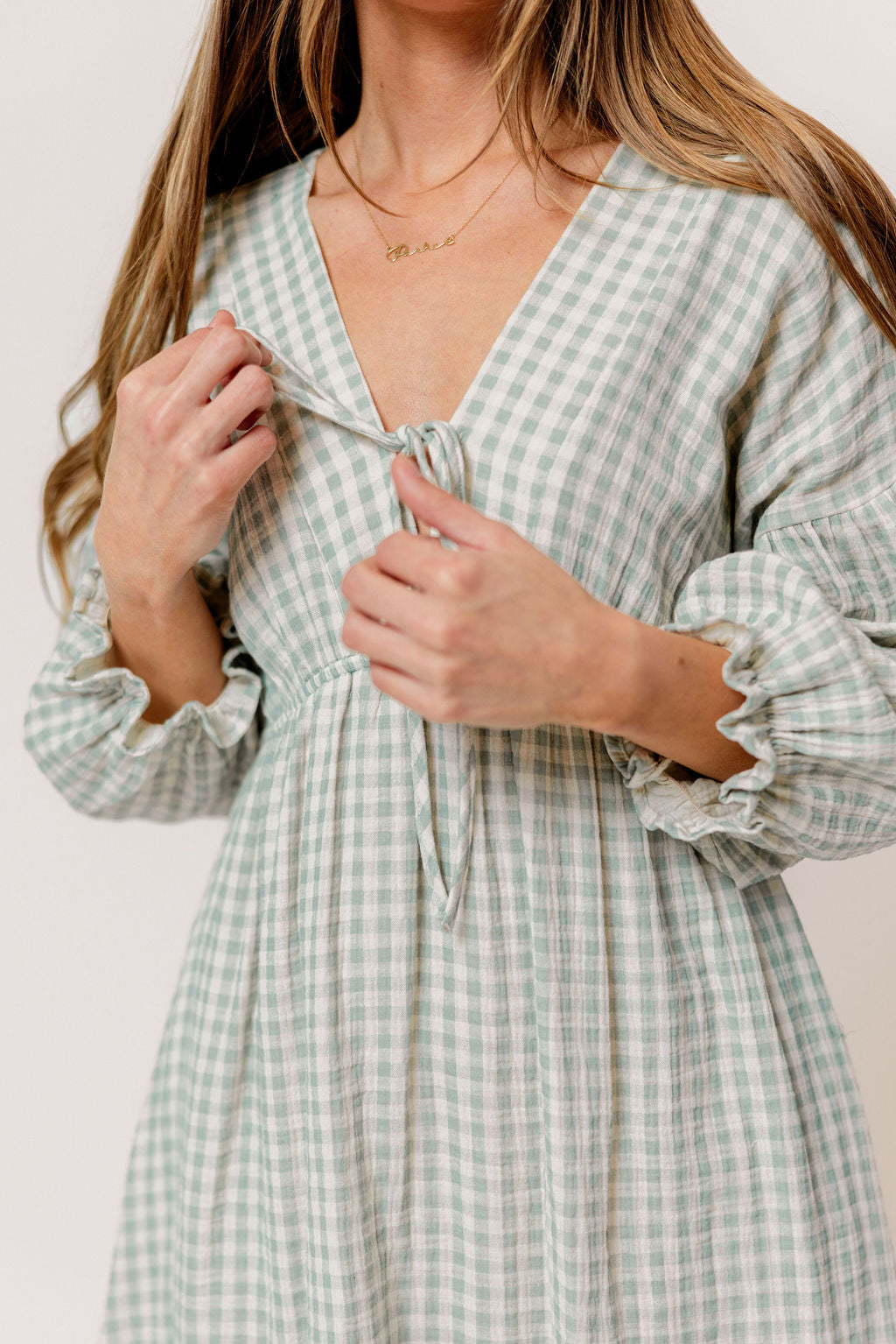 Hunter 100% Cotton Midi Dress in Aqua Plaid (Lined) - Bump Friendly